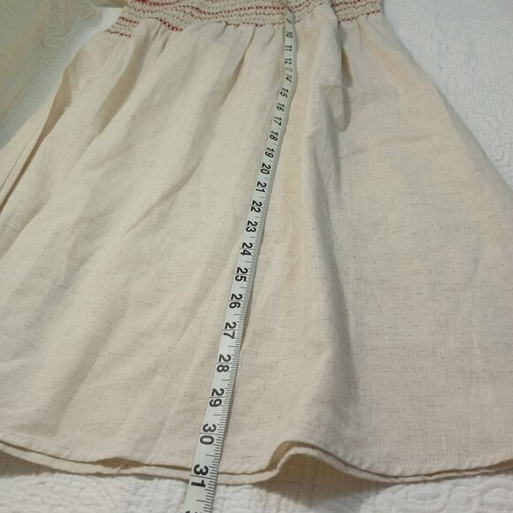 Magic Dress Womens Sleeveless Smocked  M Cotton/Linen Blend Beige & Red - Picture 10 of 10